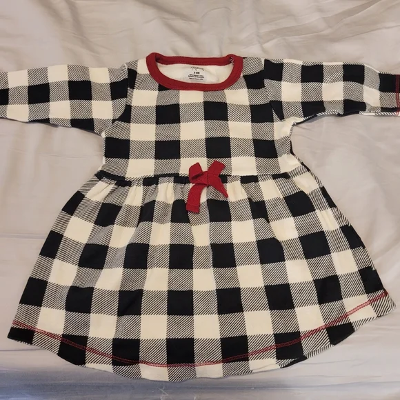 Charming Black and White Plaid Kids Dress with Red Bow - Picture 1 of 2